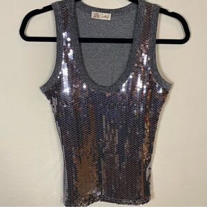 Casting Gunmetal Grey Sequin Top Sz S